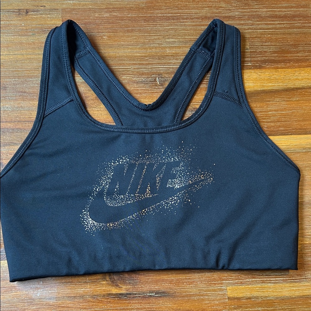 Nike Women's Black Sports Bra with Gold Glitter Logo